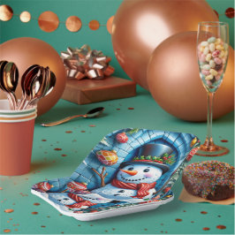 Schneemann mit Weihnachtsdeko - Papieren Bordje
