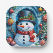 Schneemann mit Weihnachtsdeko - Papieren Bordje (Voorkant)