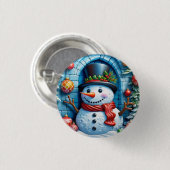 Schneemann mit Weihnachtsdeko - Ronde Button 3,2 Cm (Voorkant /achterkant)