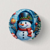 Schneemann mit Weihnachtsdeko - Ronde Button 3,2 Cm (Voorkant)
