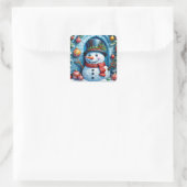 Schneemann mit Weihnachtsdeko -  Vierkante Sticker (Tas)