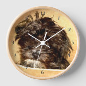 Schnoedle Dog Round Wall klok met Lijst van hout (Voorkant)