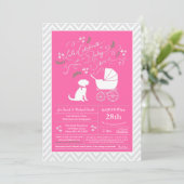 Schnole Dog Baby shower Girl Pink Kaart (Staand voorkant)