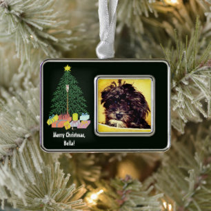 Schnoodle-hond met kerstboom omlijst ornament