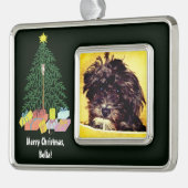 Schnoodle-hond met kerstboom omlijst ornament (Links)
