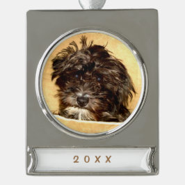 Schnoodle-hondenbannerornament Verzilverd Banner Ornament