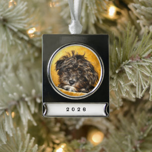 Schnoodle-hondenbannerornament Verzilverd Banner Ornament