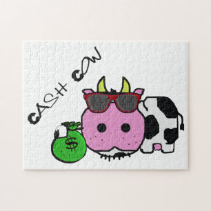 Schnozzle Cow Cash Cow Cartoon met Money Bag Legpuzzel