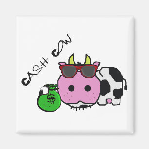 Schnozzle Cow Cash Cow Cartoon met Money Bag Magneet