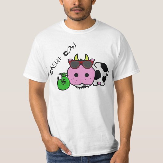 Schnozzle Cow Cash Cow Cartoon met Money Bag T-shirt (Voorkant)