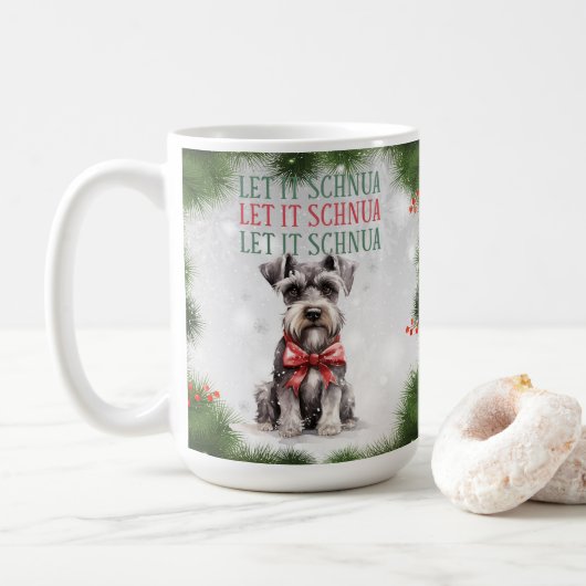 Schnuazer Funny Dog Pun Christmas Coffee Mok (Met donut)