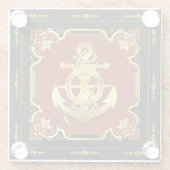 Schoel-/ankerbaksteen/goud van het zeeschip glazen onderzetter (Achterkant)