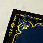 Schoel/ankerjager — blauw/goud strandlaken (In situ)