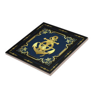 Schoel/ankerjager — blauw/goud tegeltje