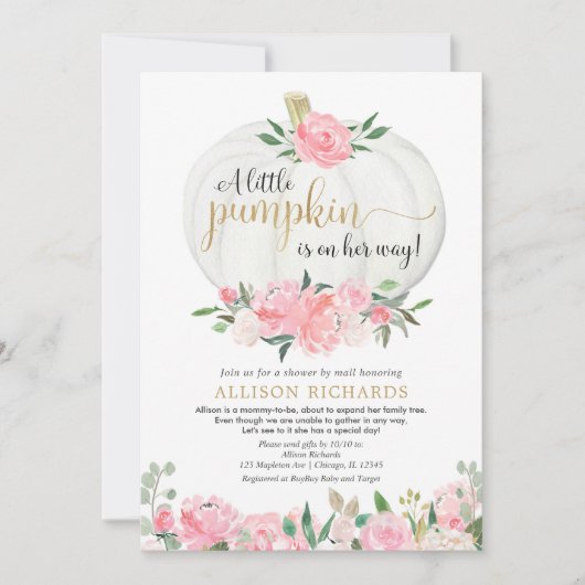 Schoel per post roze goudbruine pompoenmeisje baby kaart (Voorkant)