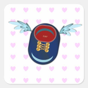 Schoen met vleugels cartoon & roze harten vierkante sticker