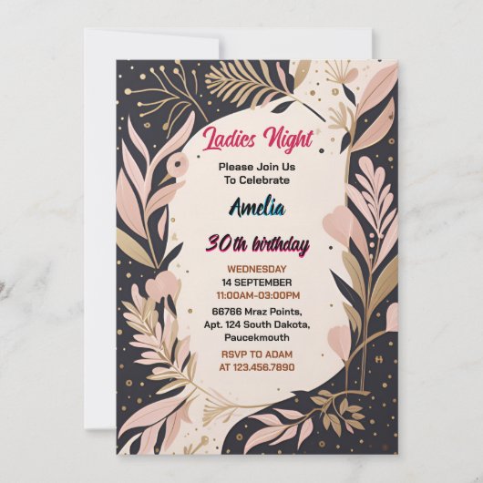 Schoen Stijlvolle Volwassen Dames Nacht 30e Verjaa Kaart (Voorkant)
