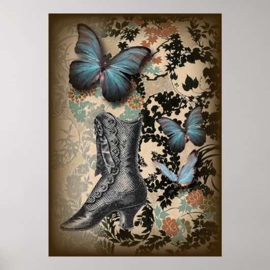 schoen van steampunk floral butterfly Victoriaans Poster (Voorkant)