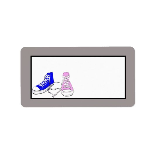 Schoenen Blauw/Roze Bruiloft Mailing Adres Etiket (Voorkant)