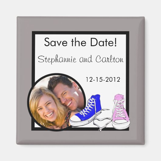 Schoenen Blauw/Roze Trouw Aankondiging Magneet (Voorkant)