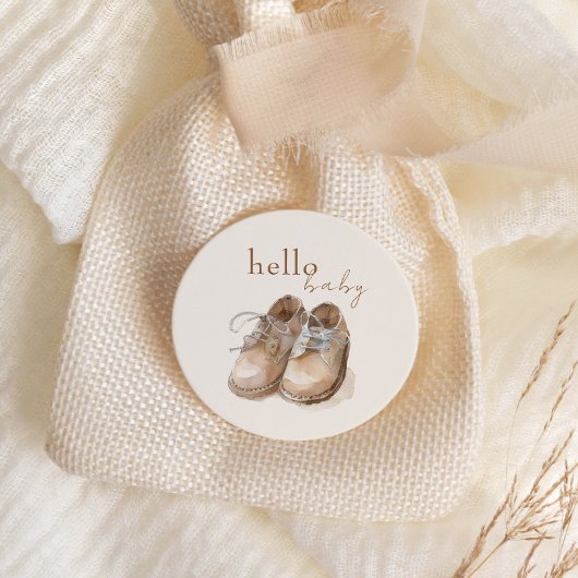  Schoenen Boho Minimalist Boy Baby shower Ronde Sticker
