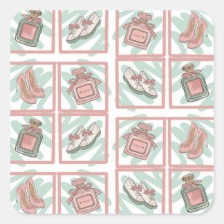 Schoenen en Fun Squares Schoenenliefhebbers Pastel Vierkante Sticker