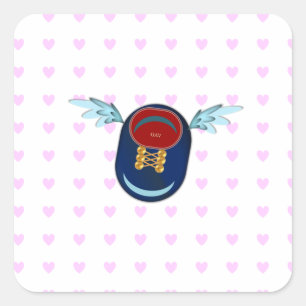 Schoenen met vleugels cartoon & roze harten vierkante sticker