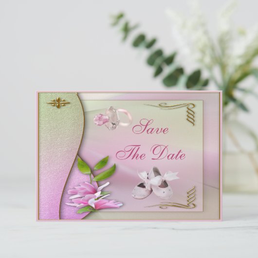 Schoenen, Pacifier en Magnolia sparen de Datum Sho Save The Date (Staand voorkant)
