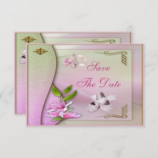 Schoenen, Pacifier en Magnolia sparen de Datum Sho Save The Date (Voorkant / Achterkant)