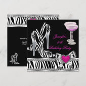 Schoenen Roze 30ste Verjaardagsfeest Zebra Champag Kaart (Voorkant / Achterkant)