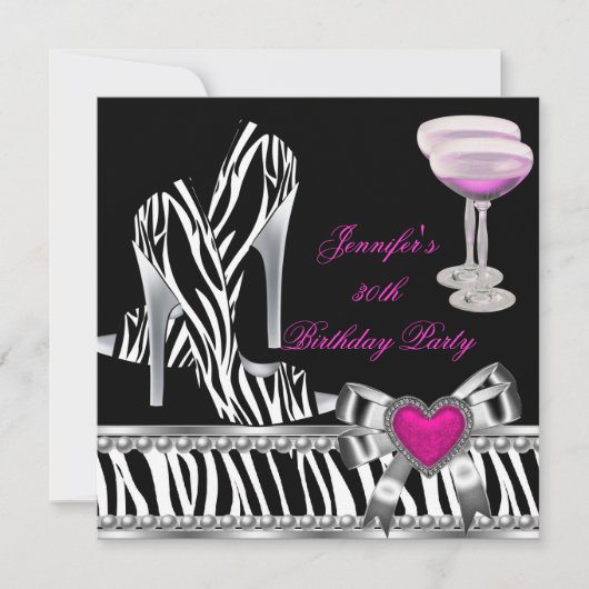 Schoenen Roze 30ste Verjaardagsfeest Zebra Champag Kaart (Voorkant)