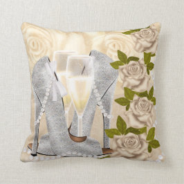 Schoenen, Rozen, parels en champagne Kussen