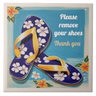 Schoenen Uitdoen Bord Blauw Hawaiiaanse Flip Flops Tegeltje