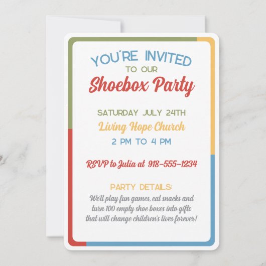 Schoenendoos Feest Uitnodiging per Speciale Leveri (Achterkant)