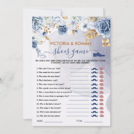 Schoenenspel Elegante Blauwe Bloemige Bruidsdouche Kaart