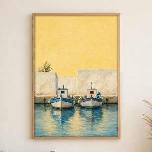 Schoenerboten in een Kleine Haven Waterkleur Poste Poster