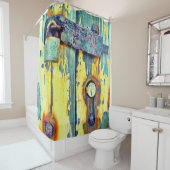 Schoengordijn Rusty aqua geschilderd schuurdeurslo Douchegordijn (In situ)