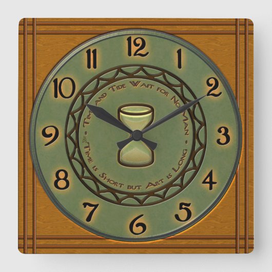 Schoenmaasje en pine Pottery Craftsman Vierkante Klok (Voorkant)