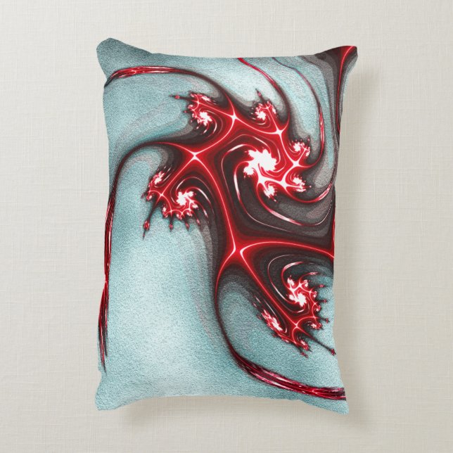 Schoenrode en witte fractale hagedis op zandtextuu accent kussen (Achterkant (Verticaal))