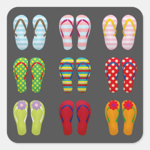 Schoensschoenen met kleurrijke zomerse teenslipper vierkante sticker