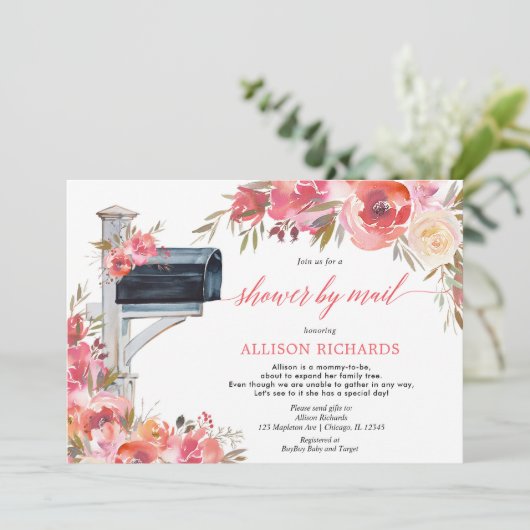 Schoenster per post roze koraal floral girl baby s kaart (Staand voorkant)