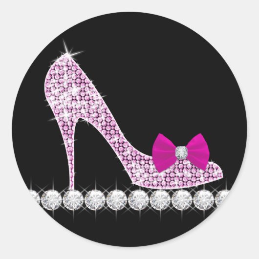 Schoenstickers met hete roze hoge hakken ronde sticker (Voorkant)
