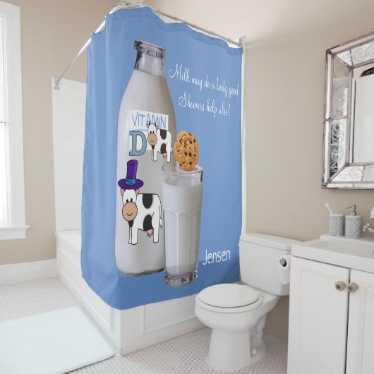 Schoentgordijn Koe Melk Blauw Vitamine D Douchegordijn (In situ)