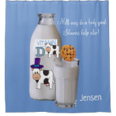 Schoentgordijn Koe Melk Blauw Vitamine D Douchegordijn (Voorkant)