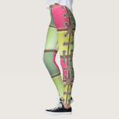 Schoenveters roze en groen mode kunst leggings (Links)