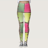 Schoenveters roze en groen mode kunst leggings (Voorkant)