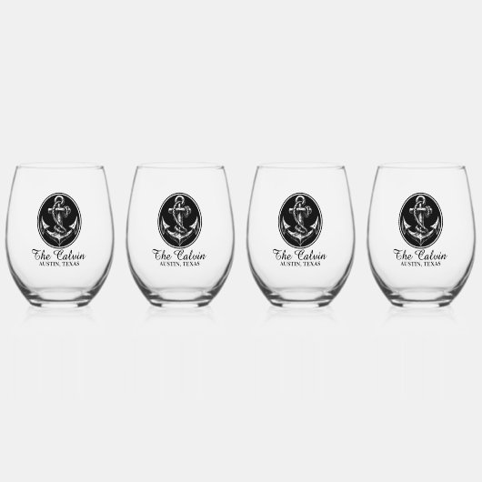Schoepsanker met naam wijnglas zonder voet (Voorkant)