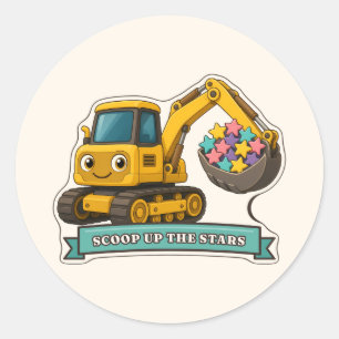 Schoffel de glimlachende gele graafmachine de ster ronde sticker