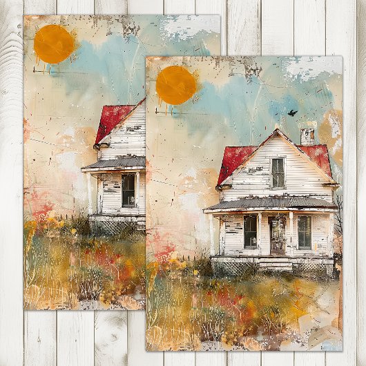 SCHOFTIG OUDE BOERDERIJ MIXED MEDIA DECOUPAGE TISSUEPAPIER