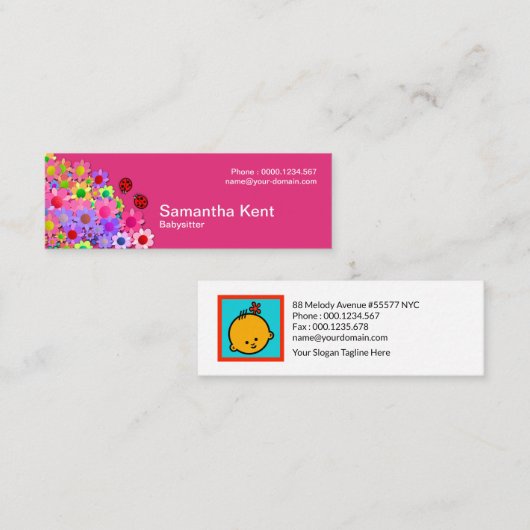 Schokbrekende roze verkreukwerende kleurrijke bloe mini visitekaartje (Voorkant / Achterkant)